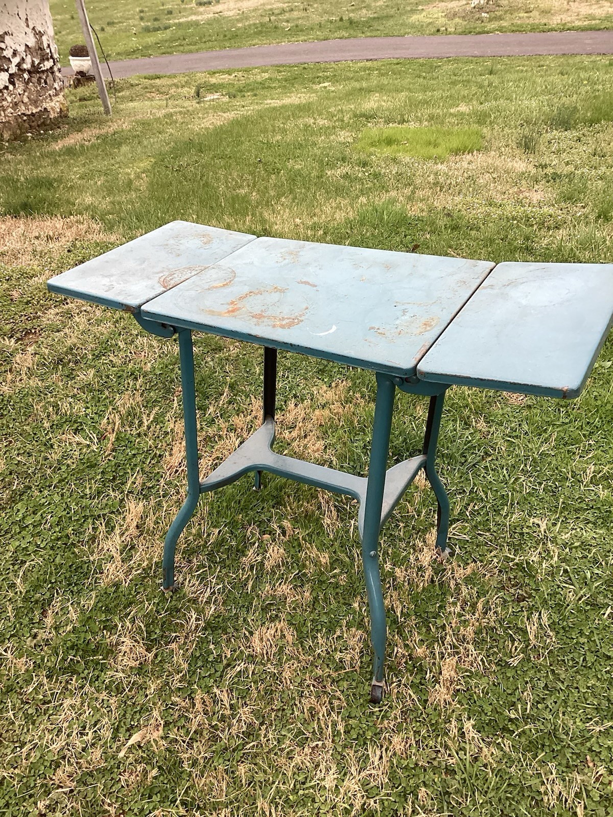 Vintage Metal Industrial Rolling Typewriter Table Cart Drop Leaf Desk
