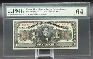 1917 Costa Rica 1 Colon PMG 64 Choice Uncirculated