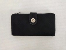 Vera Bradley Black Quilted Bifold Wallet Card Holder w Zippered Pocket