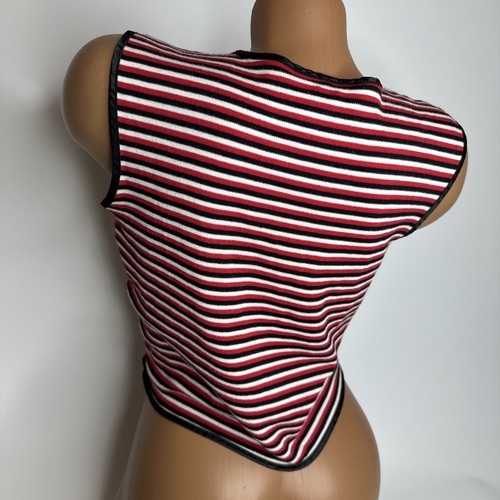 Vintage The Limited Stripe Vest Top S Red Black White Y2K Grunge Punk FLAWED - Picture 2 of 9
