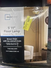 Mainstays Brown Finish Floor Lamp 5' 11" Three Way Rotary Switch Home Decor New