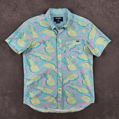 Chubbies Shirt Mens Small Blue Pineapple All Over Print Short Sleeve Button Up