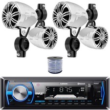 Pyle Marine Bluetooth USB/AUX Receiver, 4x 2.25 10W Waterproof Speakers, Wire