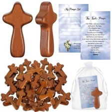 Kigley 60 Set Mini Wood Holding Crosses Gifts Bulk Small Pocket Hand Crosses ...