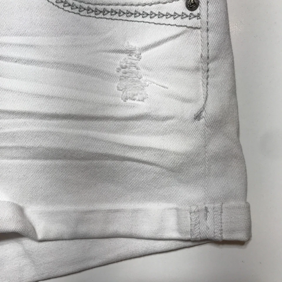 Pantalones Cortos de Jean Hidráulicos Talla 15/16 Tiro Bajo Shortie Festival Y2K Blanco Destruido Foto 4 de 4