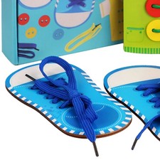 Kids Threading Game Wooden Lacing Game Wooden Clothes Shoes Lacing Toys Kit
