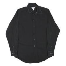 VERSACE CLASSIC Mens Black Classic Shirt S Embroidered Collar Luxury Cotton