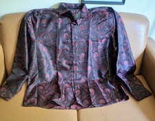 Barry Wang Men Long Sleeve Shirt 4XL Red Black Paisley Button Down XXXXL NEW