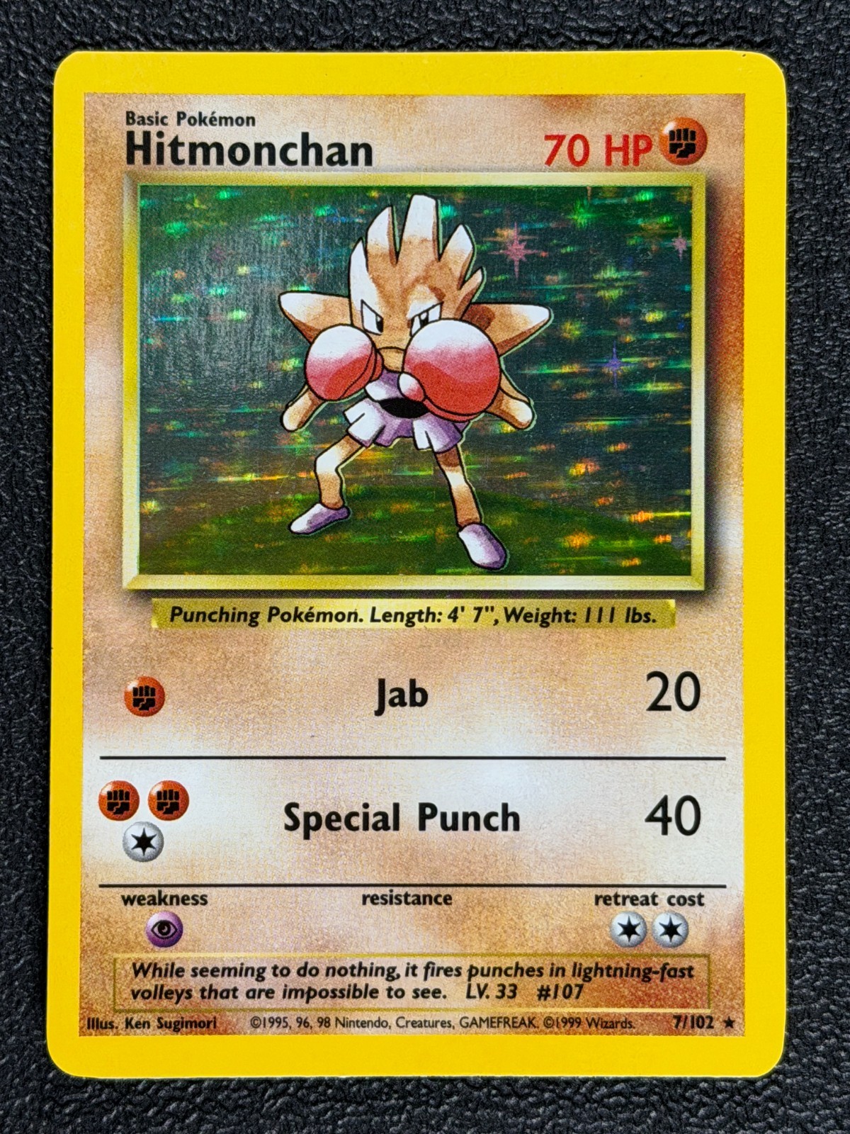 Hitmonchan 7/102 HOLO Base Set Series Base Set Basic POKEMON CARD 1999 - LP
