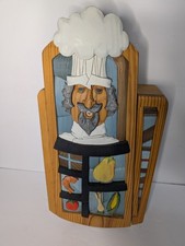 RARE CUSTOM WOOD CARVED HANDMADE - CHEF THEMED KITCHEN CABINET ONE OF A KIND