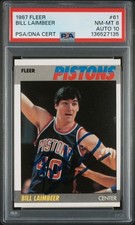 BILL LAIMBEER SIGNED DETROIT PISTONS 1987 FLEER #61 PSA 8 AUTO 10