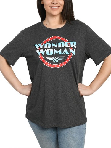 Womens Plus Size Wonder Woman Logo Charcoal Short Sleeve T-Shirt