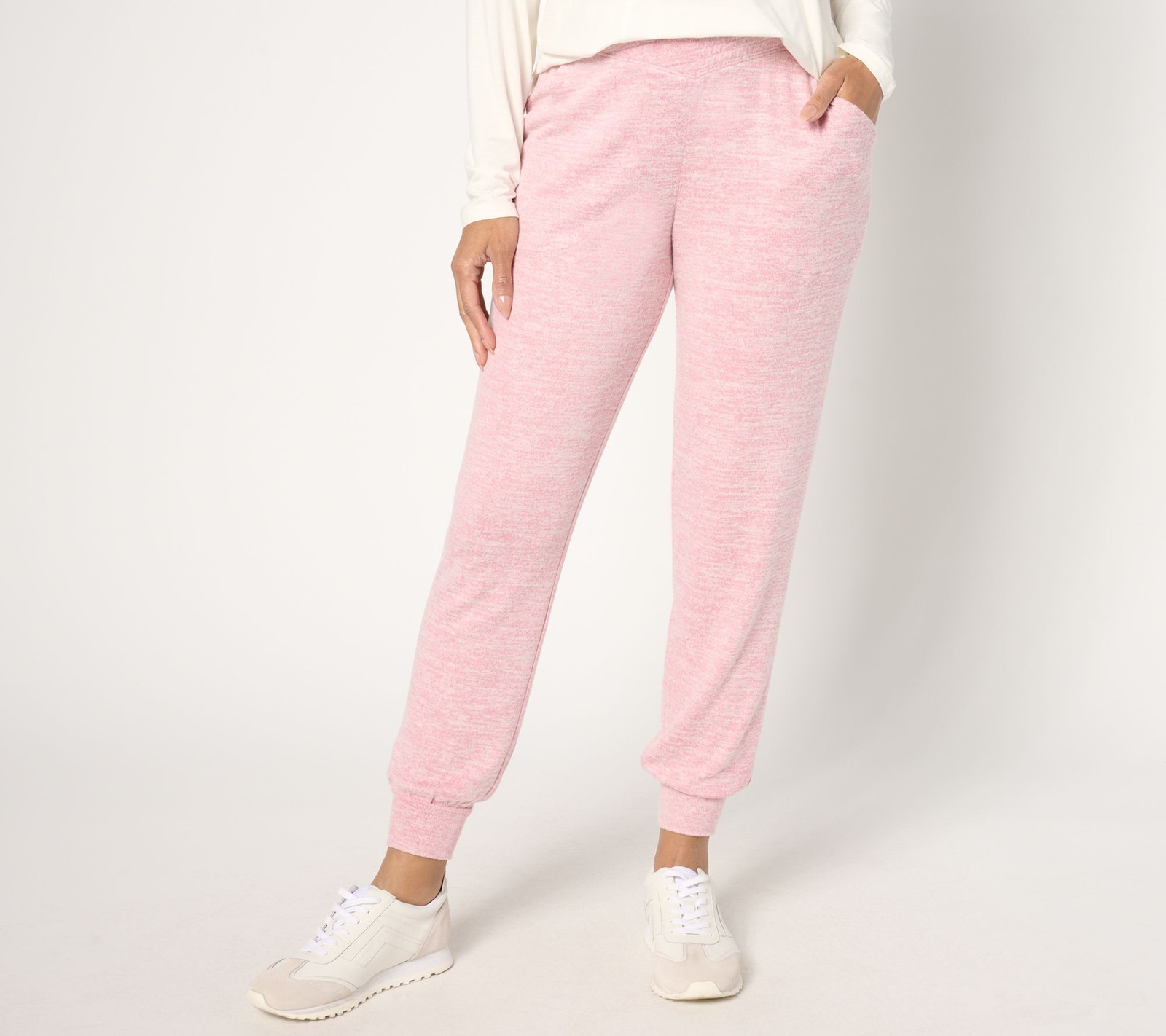 Anybody Women's Petite Pants PM Hacci Joggers Crossover Waistband Pink A675620
