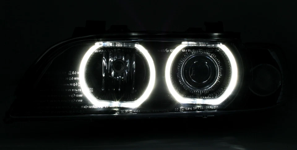 Angel Eyes Scheinwerfer Set für 5er BMW E39 1995-2000 V2 LED Ringe Schwarz H7 - Bild 3 von 4
