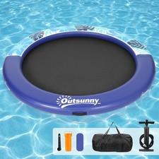 8FT Inflatable Water Hammock Floating Ring Dock Platform, Blue