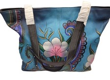 NWT Anuschka Hand Painted Leather Purse Floral Shoulder Bag Tote W/ Dust Bag 