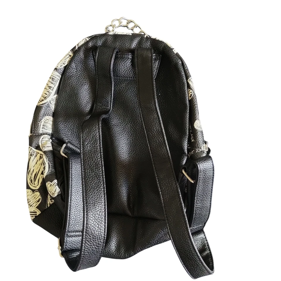 Luv Betsey Mini Backpack Faux Leather Black White Heart Betsey Johnson Chain  - Image 3 of 4