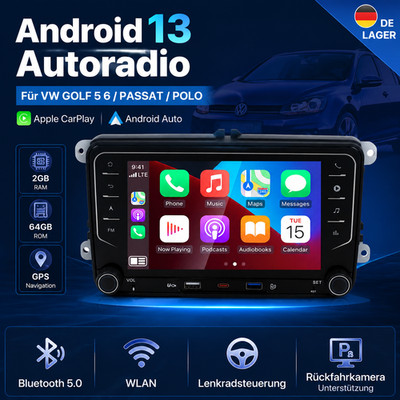 Autoradio Carplay GPS NAVI Für VW GOLF 5 6 Touran Tiguan Passat 2+64G Android 13