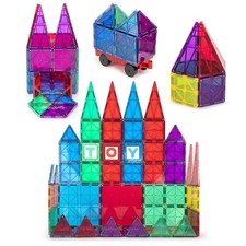 Award Winning Playmags Clear Colors Magnetic Tiles Building Set 50 Pc Set