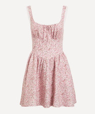 NEW, Reformation Daria Linen Basque-Waist A-Line Mini Dress in Pink Sz 4 #MD1322