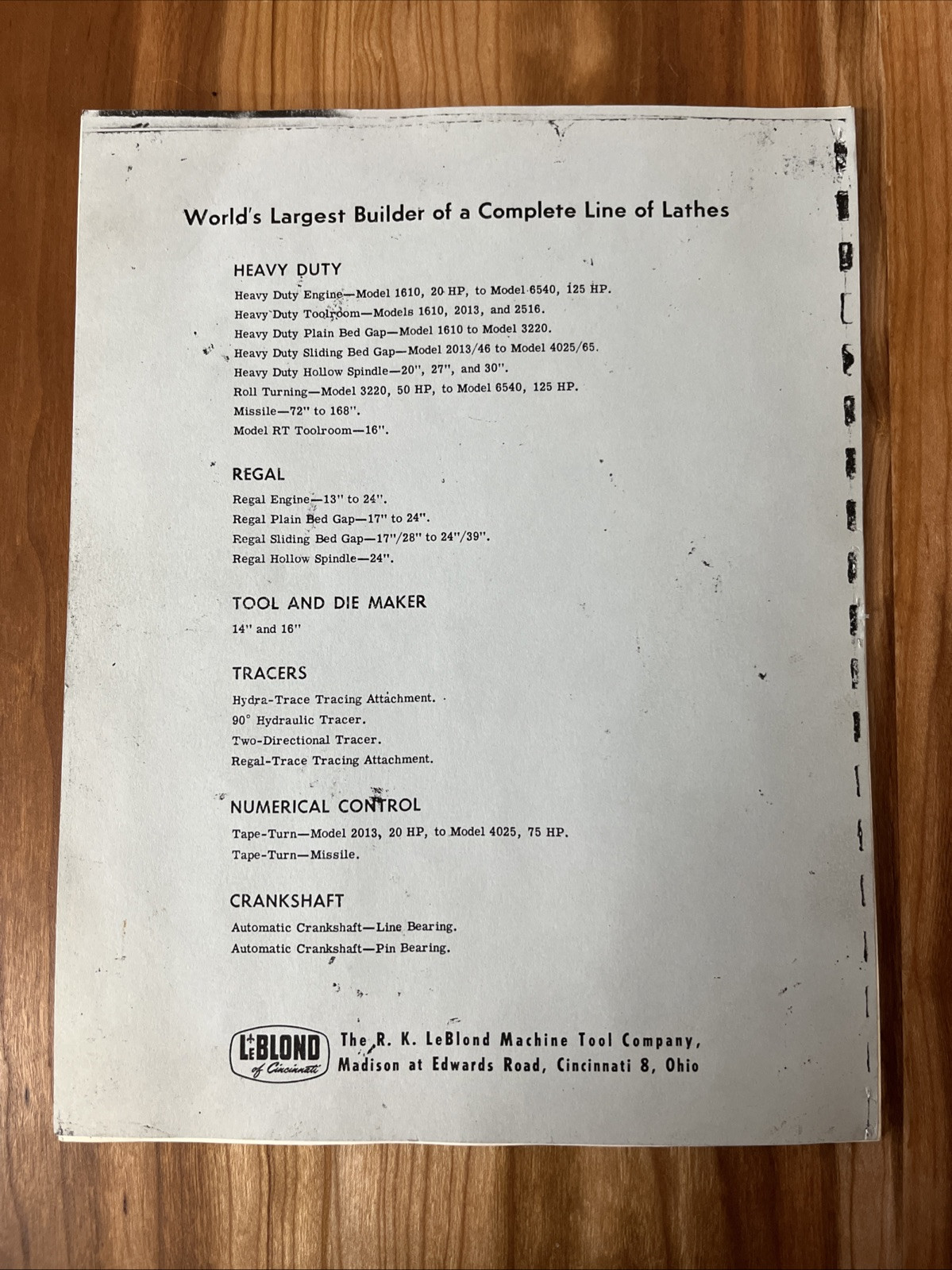 LeBlond 1610-2013-2516 Heavy Duty Lathes Instruction and Parts Manual No. 3906