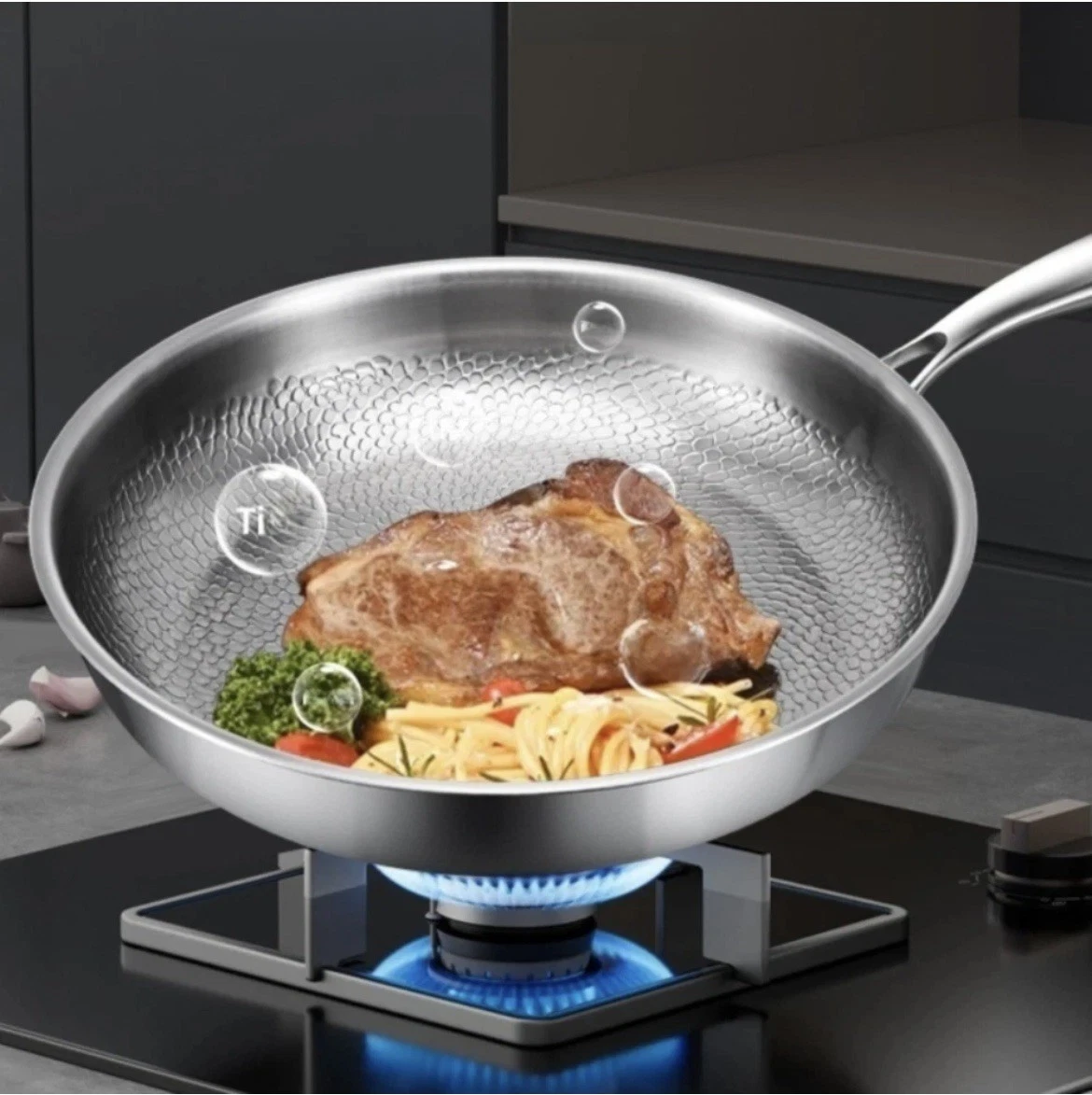 28cm Titanium Frying Pan w/ Lid Non-Stick Cookware Gas Induction Cooker