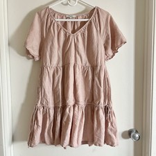 Madewell Linen-Blend Lorelei Mini Dress Women’s S Dusty Pink Tiered Pockets