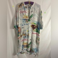 Gap Love Dreamwell Print Crinkle Popover Linen Blend Oversized Shirt Dress M