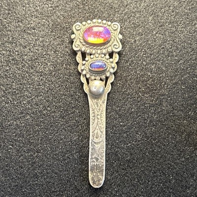  VINTAGE 925 SS NAVAJO NATIVE SILVER Hair Pin 2 OPAL DRAGONS BREATH 18 G 1930s