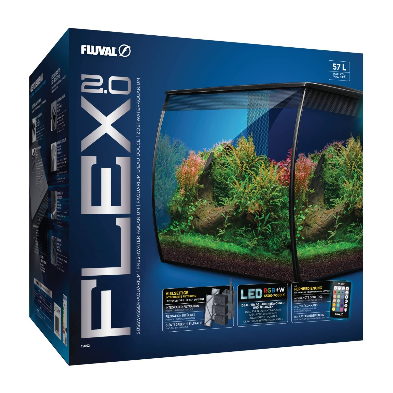 Fluval Flex 2.0 - Moderno acuario de agua dulce 57L con LED y sistema de filtro