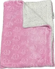 Lullaby Kids Pink Embossed Elephant Baby Blanket Sherpa 28 x 36 inch