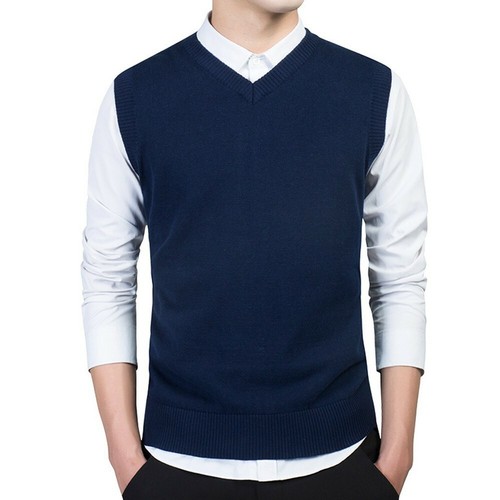 Mens Plain V Neck Sleeveless Sweater Knitted Jumper Tank Top Casual M - XL - Picture 11 of 15