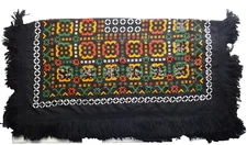 Lanvin 48" Square Sequin Fringe Shawl Wrap Scarf VTG Black Colorful Tribal MCM