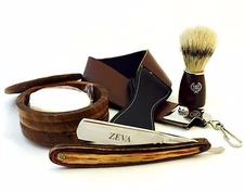 5 Pieces Wood Cut Throat Barber Straight Edge Razor Shaving Set