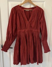 Ulla Johnson Rory Metallic Cotton Long Sleeve Mini Dress Ruby Red Size 4 EUC
