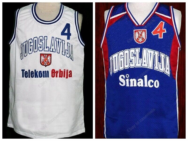 Custom Bodiroga # 4 Yugoslavia Basketball Jersey Stitched Name