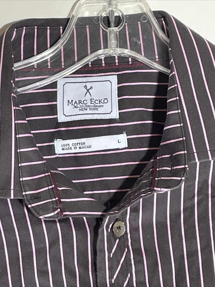 Camisa de vestir Marc Ecko corte coser botones para hombre a rayas negra rosa manga larga L Foto 2 de 3