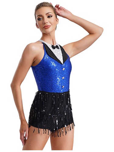 Damen Body Glitzer Kostüm Zauberer Turnanzug Ballsaal Strampler Unitards - Bild 15 von 44