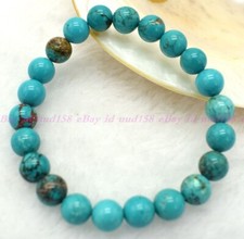 Natural 6/8/10/12mm Blue Turquoise Round Gemstone Beads Elasticity Bracelet 7.5"