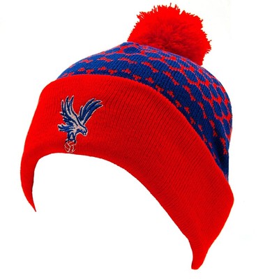 Official Crystal Palace F.C. Text Cuff Beanie Mütze Turn Up Bommel Skimütze CPFC