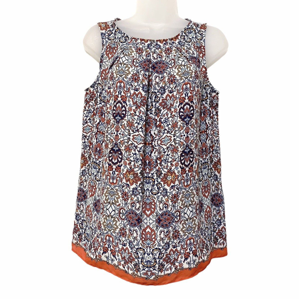 Max Studio Womens Size XS Orange Blue Floral Sleeveless Casual Top