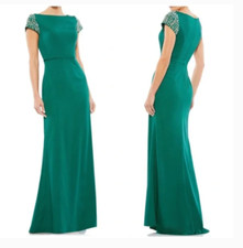 MAC DUGGAL 55718 BEADED CAP SLEEVE BATEAU COLUMN EMERALD GREEN DRESS sz 4