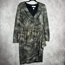 Camille Wrap Side Dress Womens 12 Gold Metallic Knee Length Cocktail Holiday