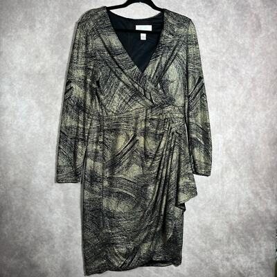 Camille Wrap Side Dress Womens 12 Gold Metallic Knee Length Cocktail  Holiday | eBay