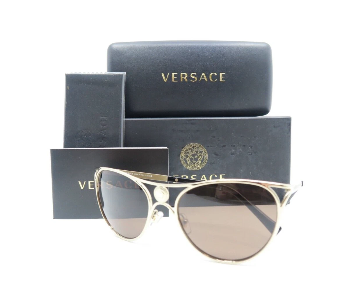Versace MOD. 2237 1252 73 Pale Gold Dark Brown New Women s Sunglasses