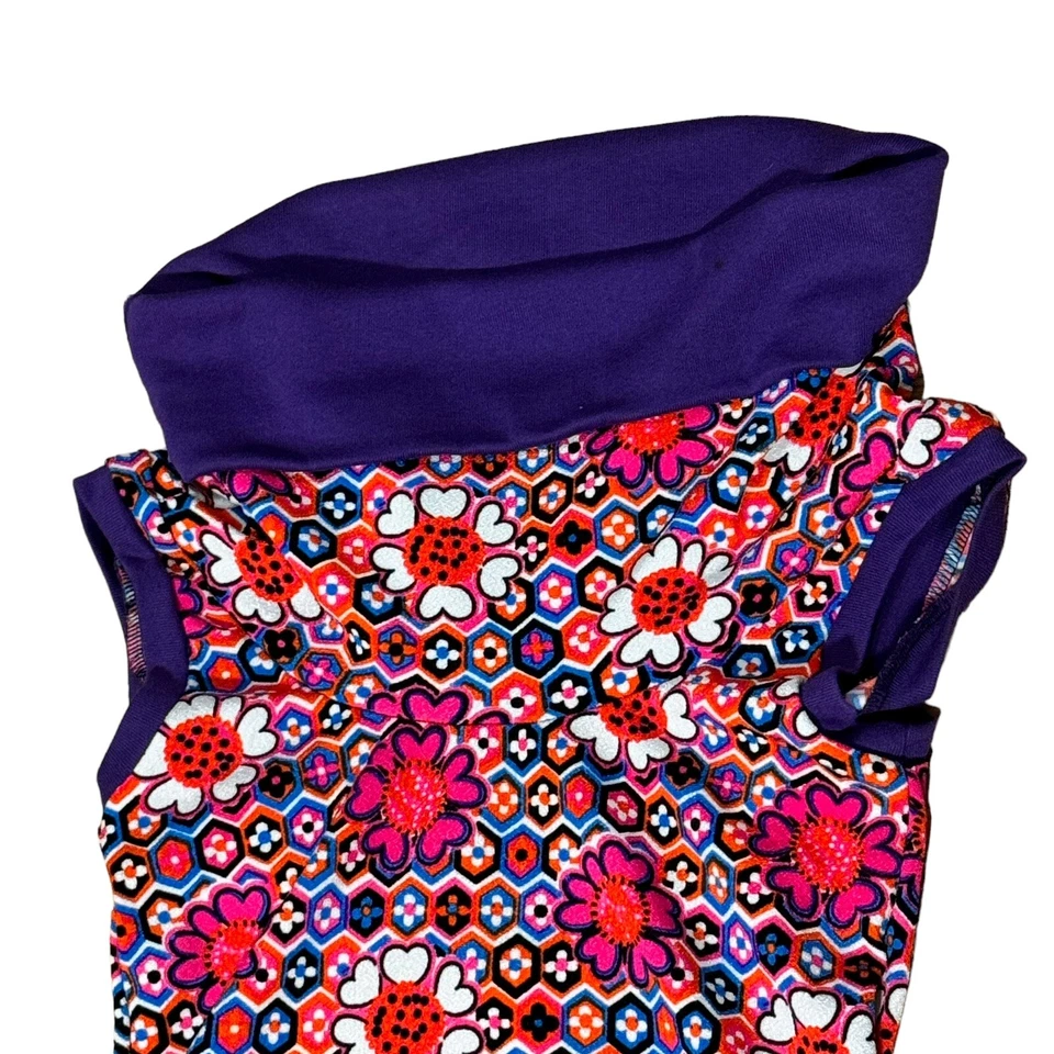 Vestido Vintage Años 60 70 Psicodélico Floral Capucha Cuello Sin Mangas Púrpura Rosa Foto 2 de 4