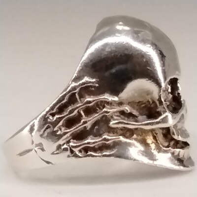 VINTAGE Sterling 9.5 Silver Hallowen Skeleton Hands Holding Skull