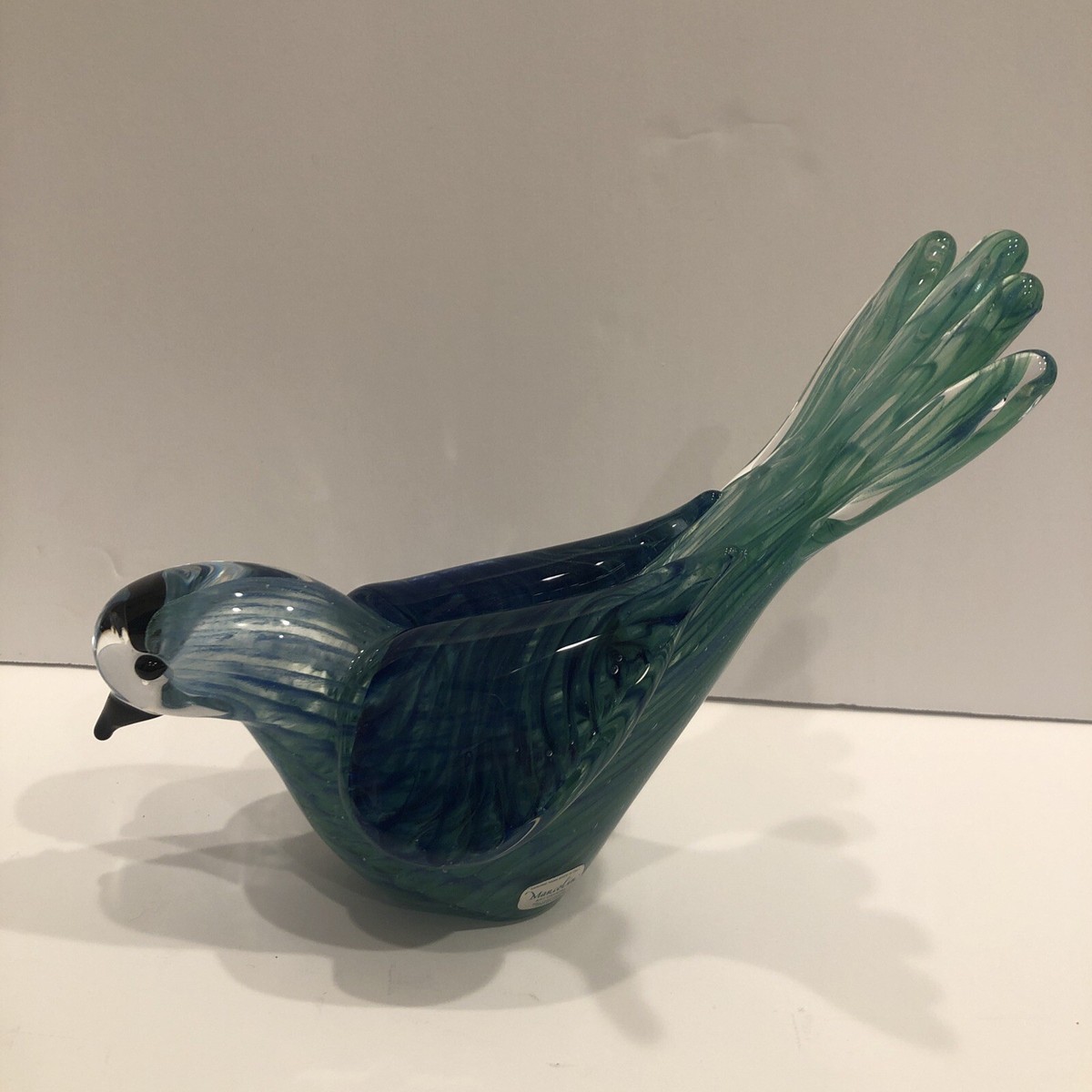 Marcolin Art Glass Crystal Bird Blue & Green Signed Numbered Italy