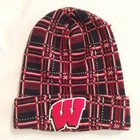 Wisconsin Badgers Knit Ski Hat Roxbury Mills plaid embroidered UW Madison