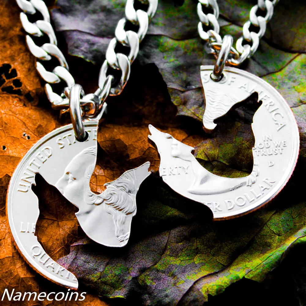 Wolf Necklace Howling Wolves Jewelry Interlocking Puzzle set